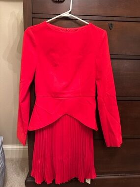 Red Pleated Peplum Dress